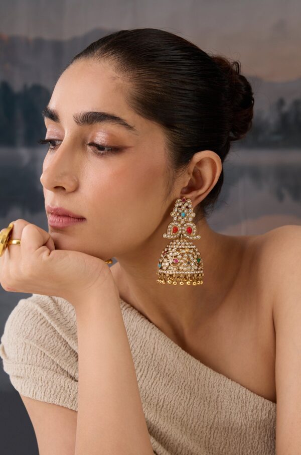 Leen Multicolored Kundan Jhumka Earrings - Image 6