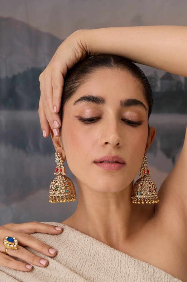 Leen Multicolored Kundan Jhumka Earrings - Image 3