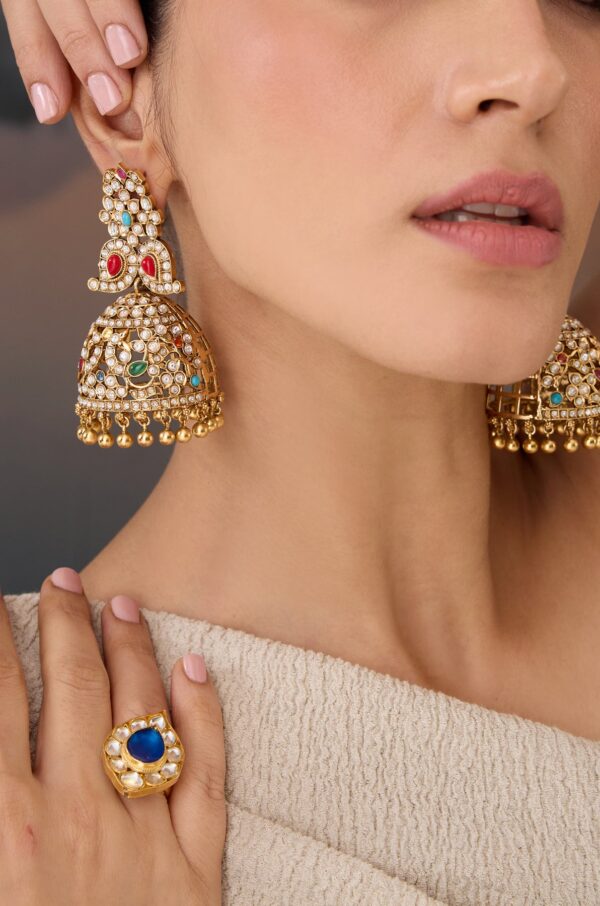 Leen Multicolored Kundan Jhumka Earrings