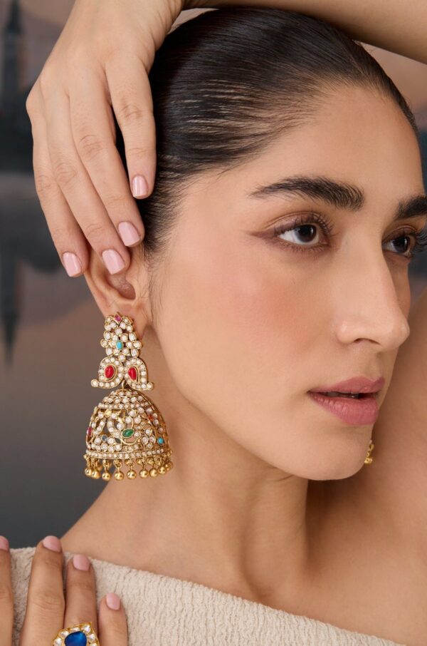 Leen Multicolored Kundan Jhumka Earrings - Image 4