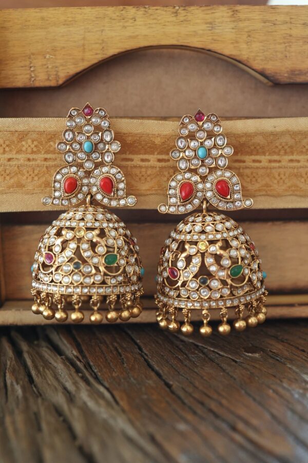 Leen Multicolored Kundan Jhumka Earrings - Image 2