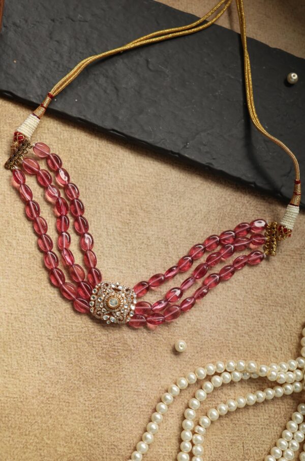 Mira Pink Polki Necklace - Image 4