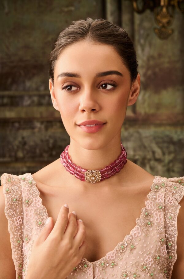 Mira Pink Polki Necklace - Image 3